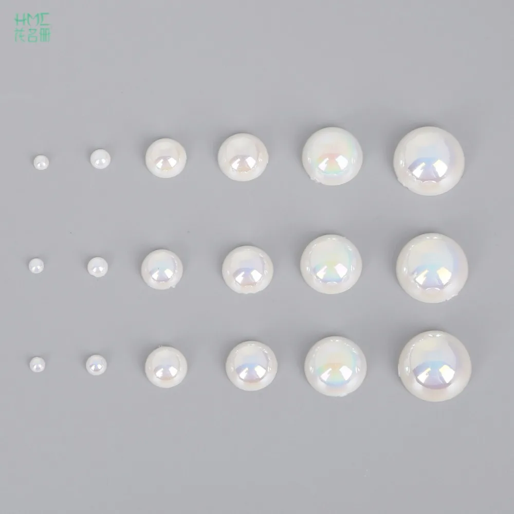 Пластиковые бусины с имитацией жемчуга полукруглые плоской спинкой для