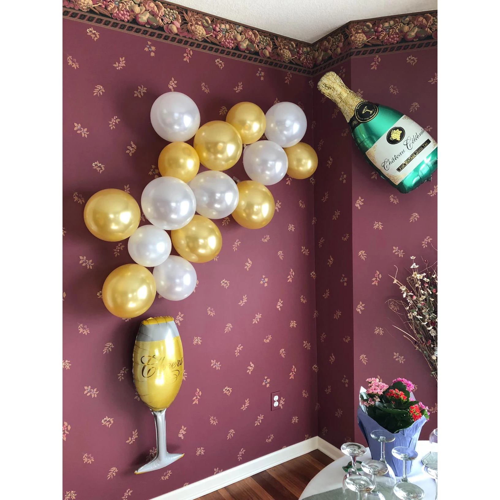18 шт., бутылка шампанского, бокал для вина, фольгированные шары, латексные шары,, Новогоднее украшение, рождественские украшения для дома
