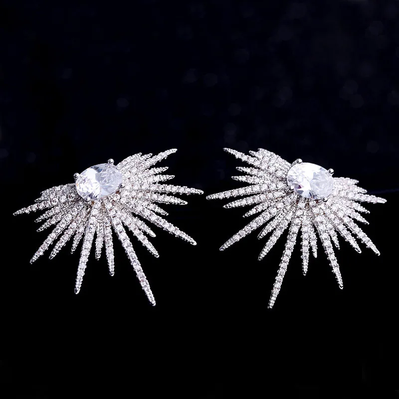Серьги гвоздики женские с фианитом в форме подсолнуха|fashion stud earrings|stud earringsstone earrings