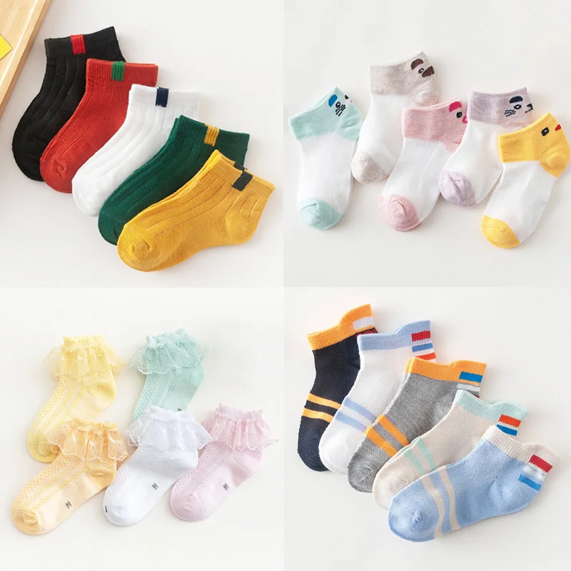 

5 Pairs/Lot Kids Boys Girls Socks Cotton Elastic School Children Girls Dance Lace Socks Various Animal Solid Striped Sports Sock