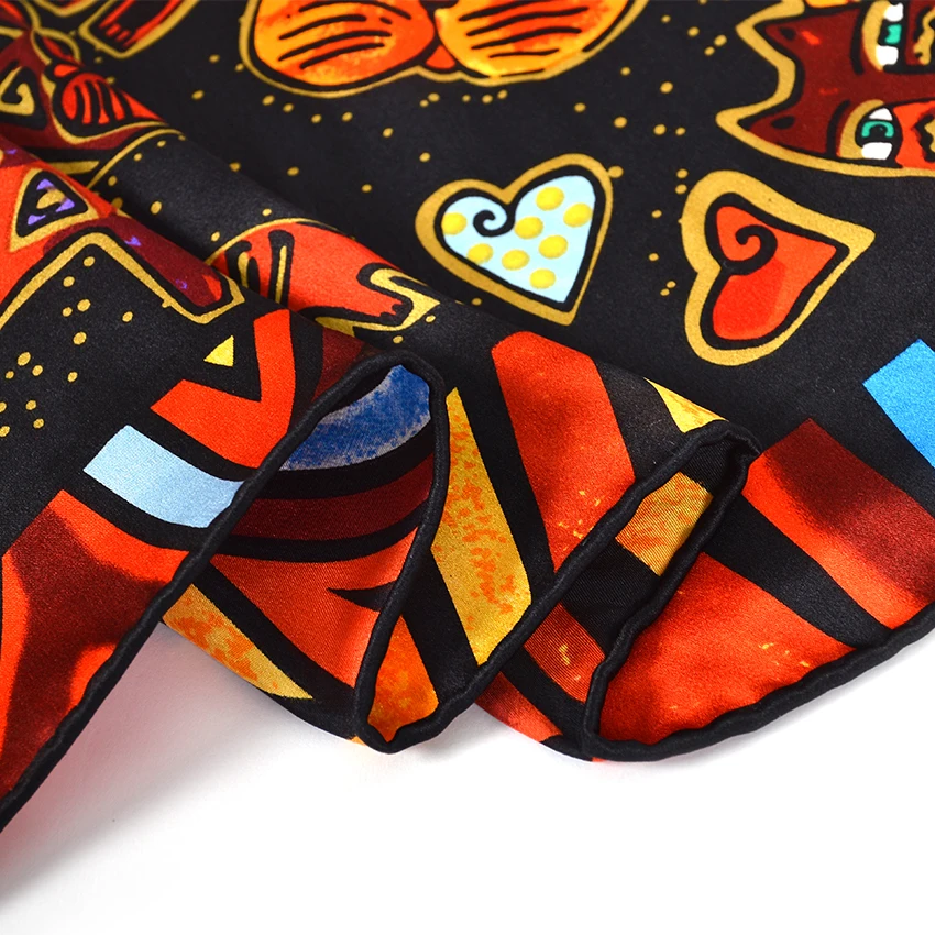 Женский шелковый шарф накидка [BYSIFA] черный/красный/белый большой квадратный с