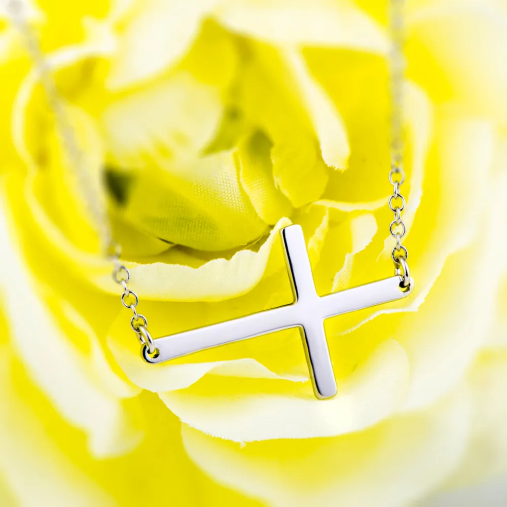 Горизонтальные Подвески с боковым крестом ожерелья 100% Настоящее чистое серебро