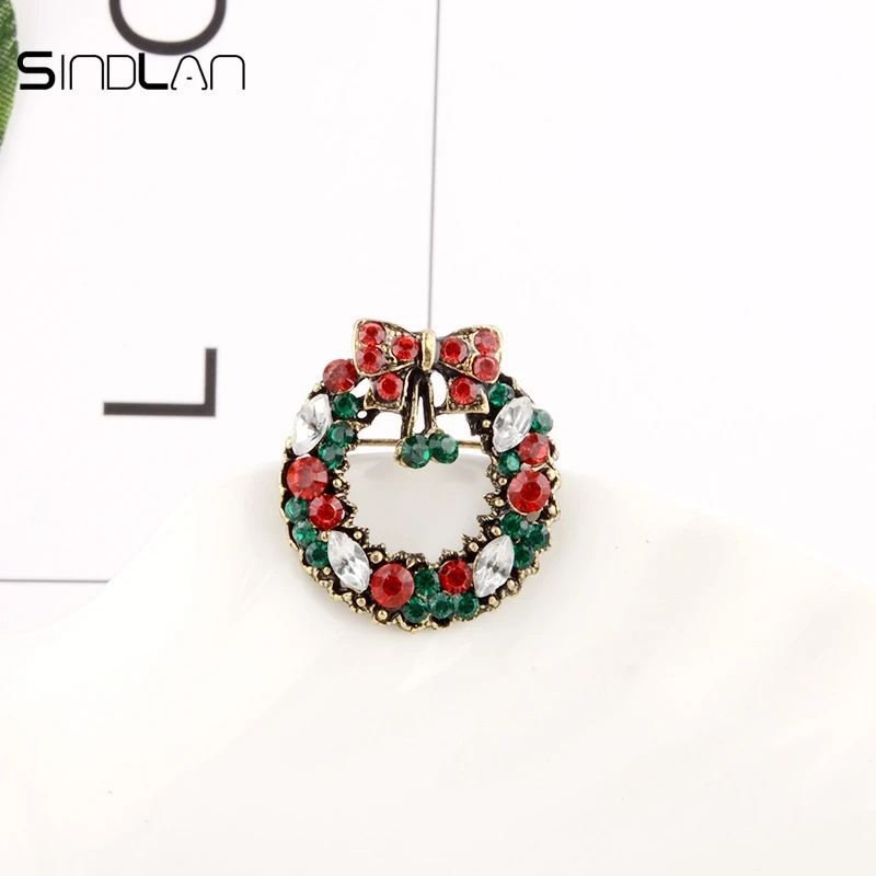Sindlan Brooch Christmas Jewelry New Year Decoration Vintage Crystal Bow Wreath Snowman Boutonniere Enamel Pin For Women | Украшения и