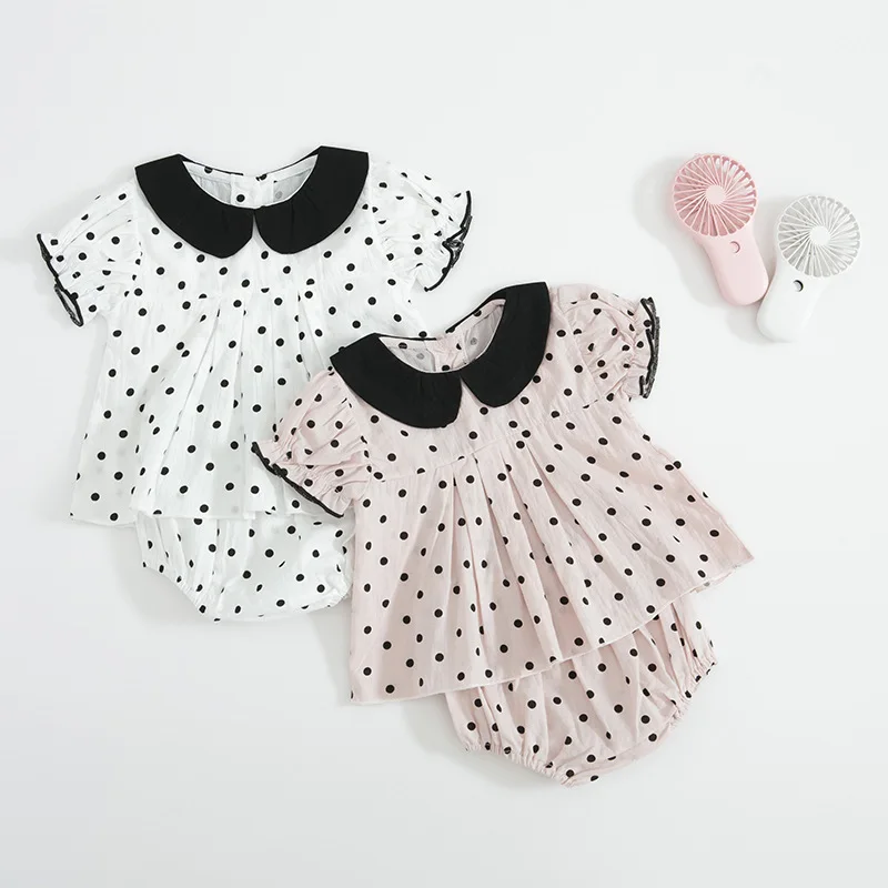 Summer New Arrival cute suit round collar puff sleeve two - pieces polka dots | Мать и ребенок