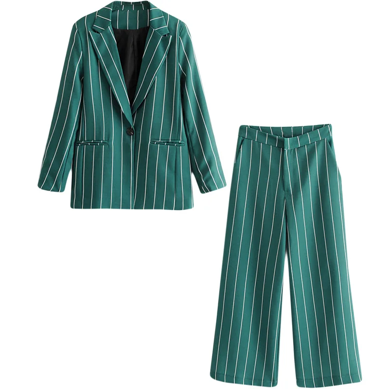 

Women's suit two-piece summer new retro striped fashion loose suit casual suit high waist wide leg trousers women's clothing
