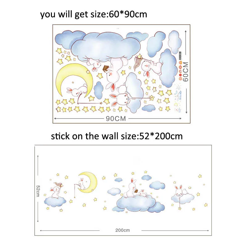 Cute clouds rabbit wall stickers for kids rooms removable DIY children bedroom decals home decor cartoon wallpaper | Дом и сад
