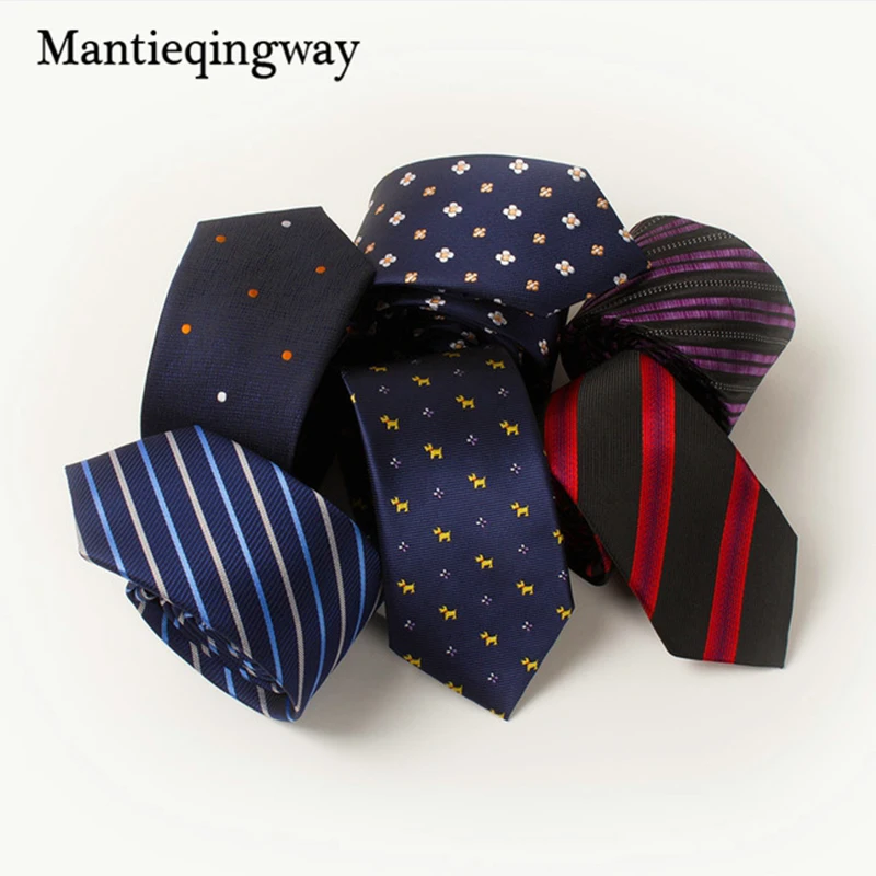 Mantieqingway 6 см галстук из искуственного шелка Узкий Gravata классические полосатые