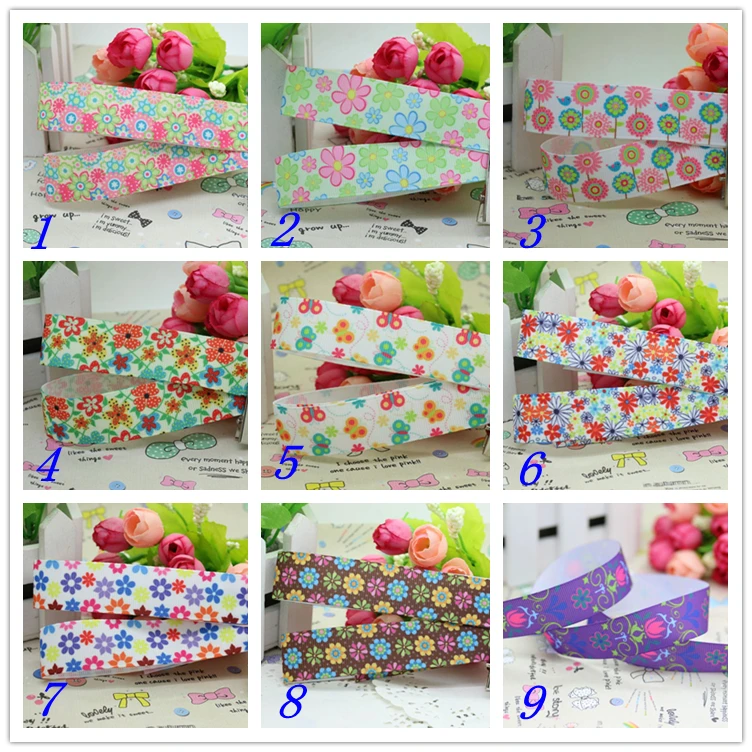 

7/8'' Free shipping flowers bug printed grosgrain ribbon hairbow headwear party decoration diy wholesale OEM 22mm D256