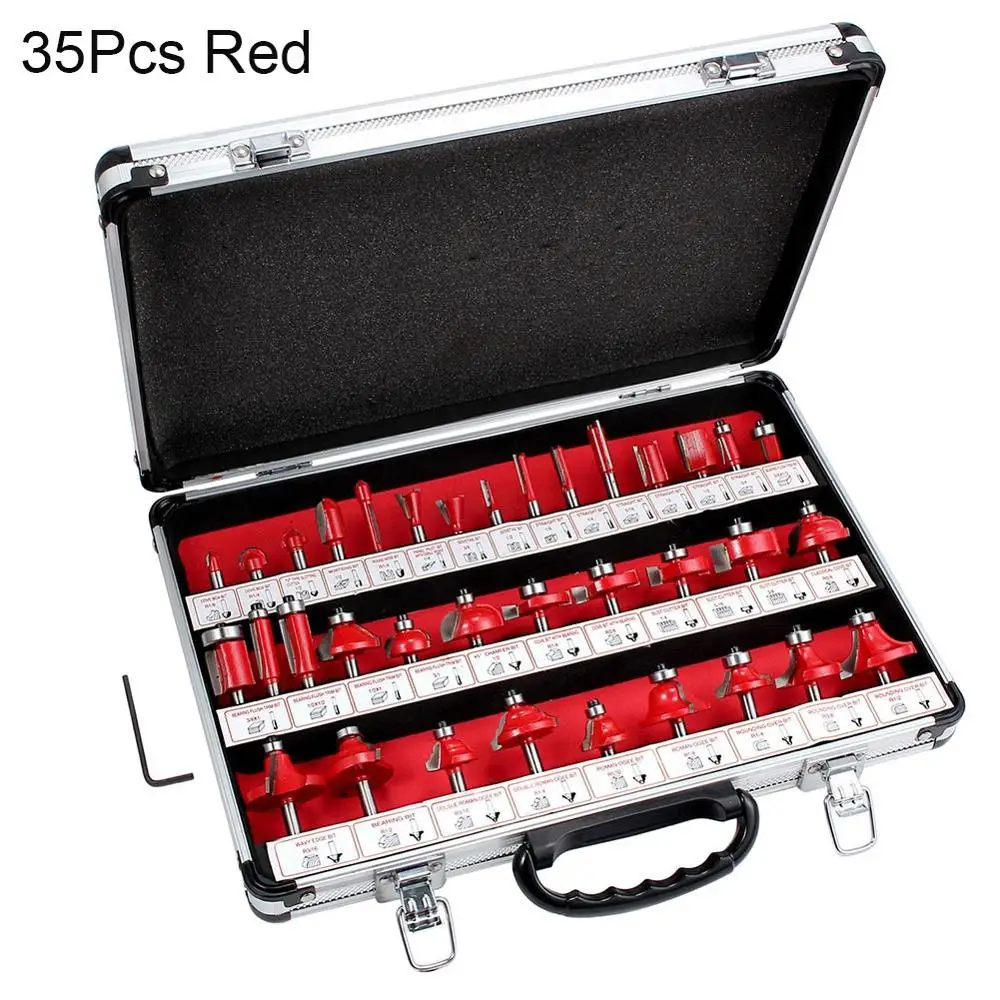 35Pcs 15/35 шт. фреза машина набор инструментов для вырезания гребней и пазов для древесины фрезы из карбида вольфрама конических фрез фрезы по дереву инструмент - Цвет: 35Pcs