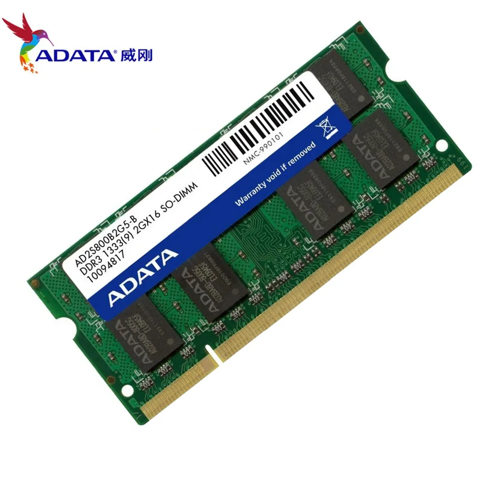 Память ноутбука AData DDR3L 2 Гб 1333 МГц 2RX8 PC3 10600U DDR3 ноутбук RAM SO DIMM 1600 12800 2G 204