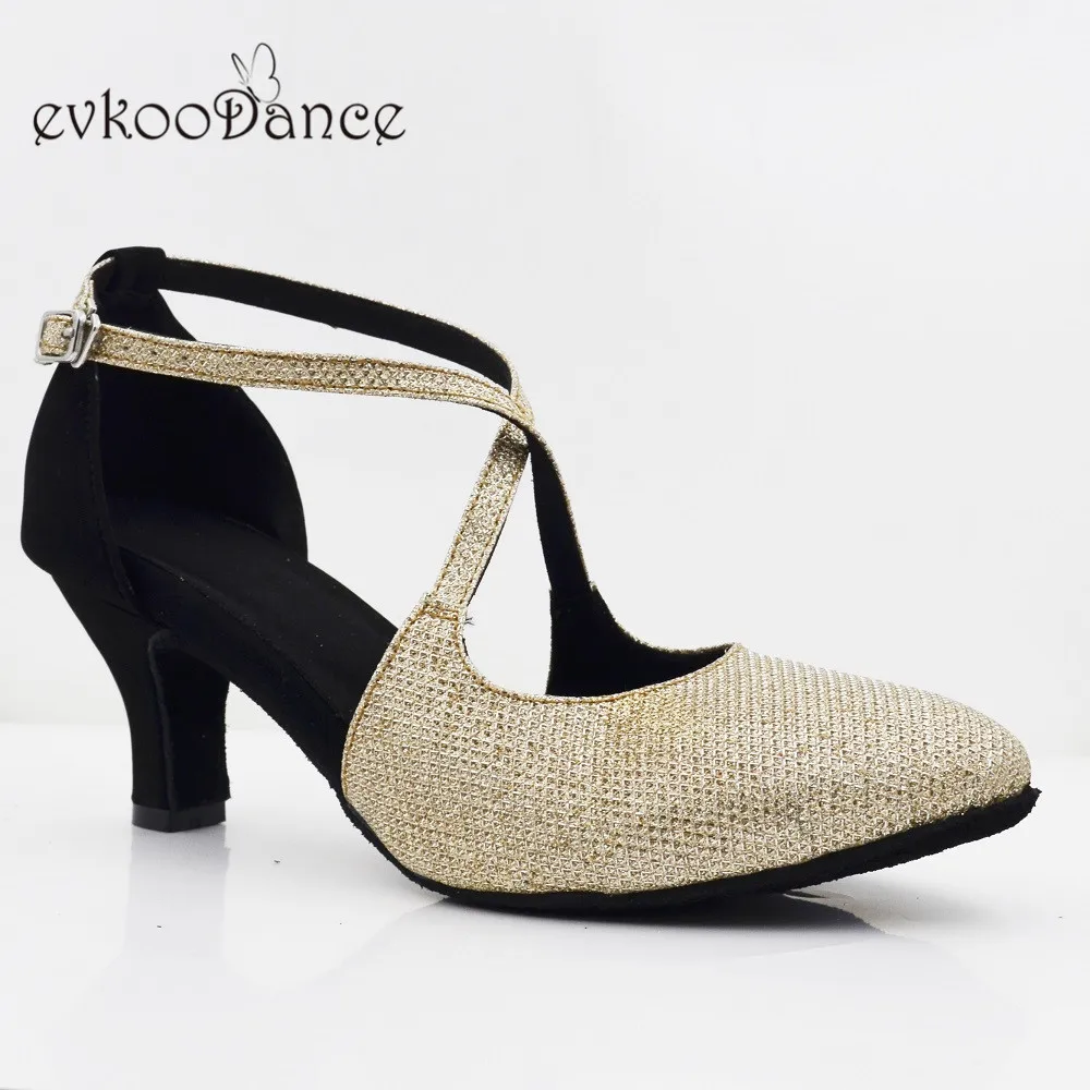 6cm heel Evkoo/танцевальная обувь черного цвета из нубука с блестками; Профессиональный размер США 4-12; Zapatos De Baile; высота каблука 6 см; Evkoo-577 - Цвет: 6cm heel