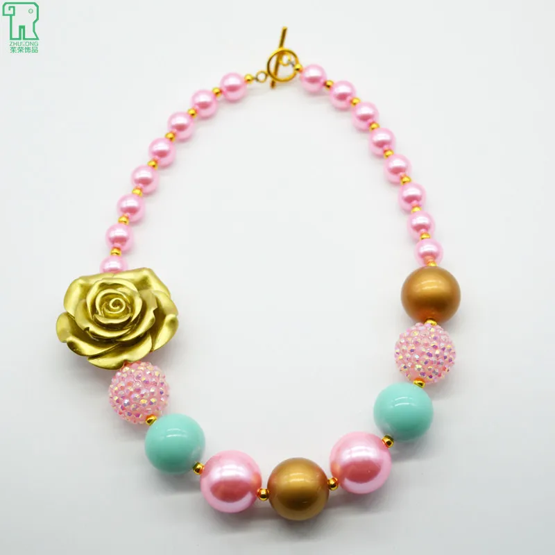 

5PCS Girls Big Flower Necklace New Kids Chunky Bubblegum Collar Choker Princess Fashion Jewelry Toddler Big Flower Necklace