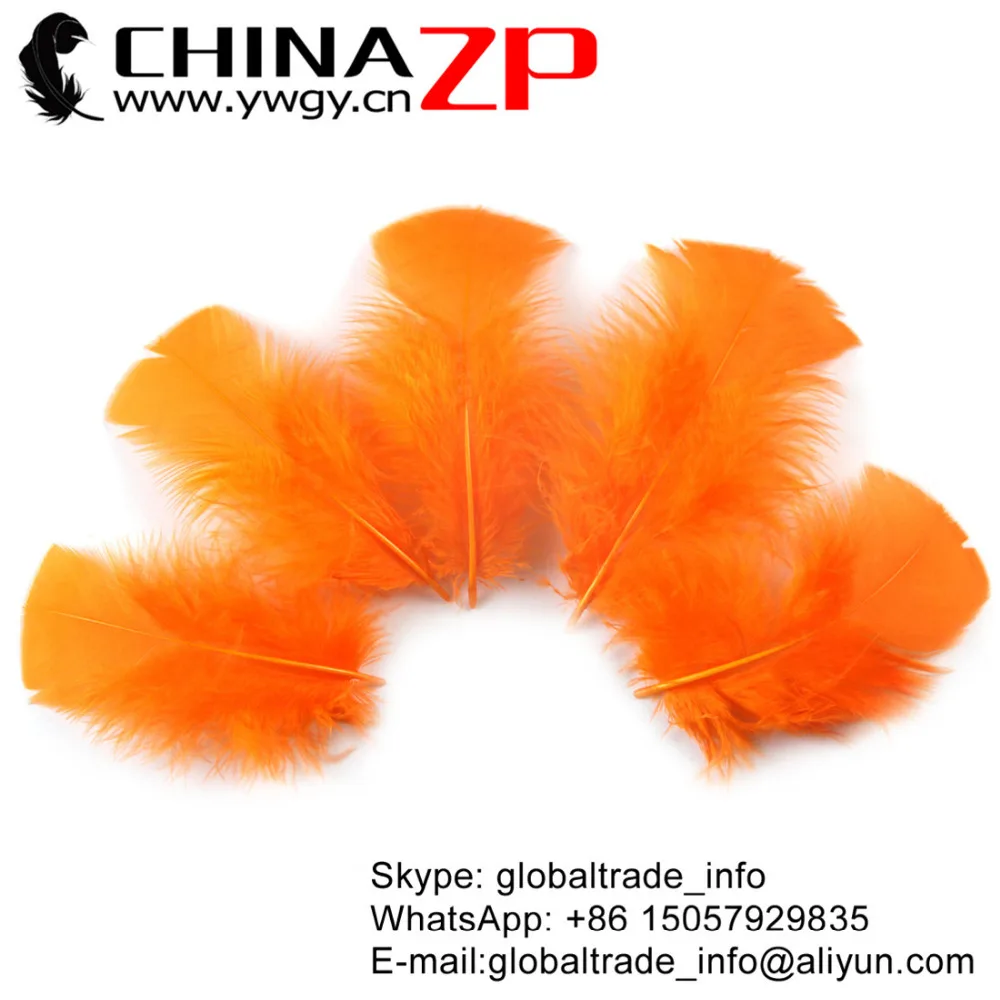 

CHINAZP Factory Wholesale 500pcs/lot Top Quality Dyed Orange Turkey Fluff Flat T-Base Body Plumage Feathers