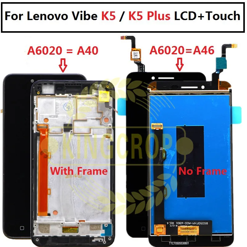 1920*1080 A6020 a40 ЖК-экран для Lenovo K5 Plus A46 с рамкой, дисплей и сенсорный дигитайзер 5,0 дюймового стеклянного панели Len On.
