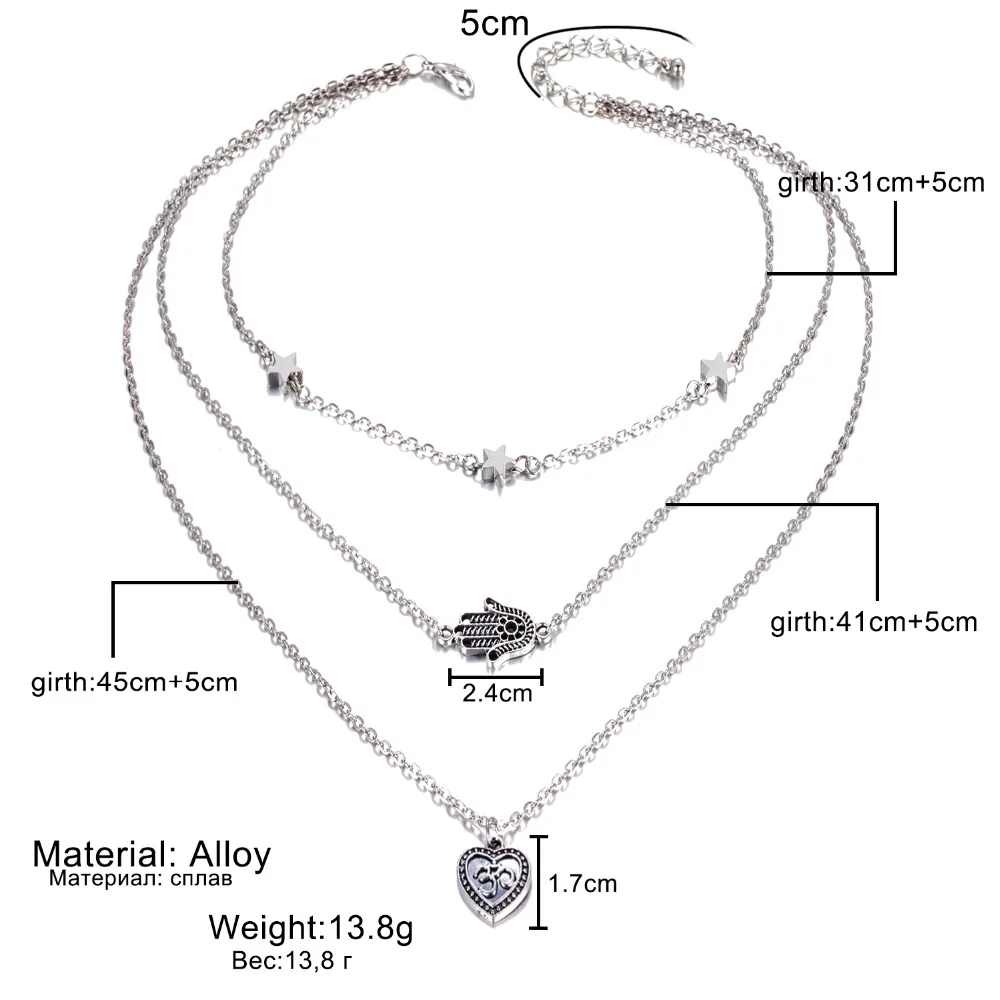 FAMSHIN богемное ожерелье с кулоном для женщин Винтажная звезда серебряного цвета