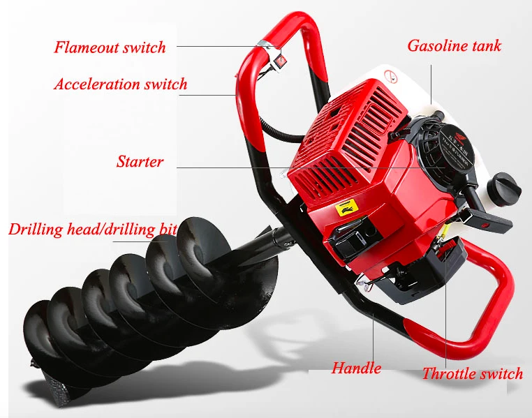 71CC Gasoline Earth Auger  Drilling Head High Power Two Stroke Single Cylinder Gasoline Hole Drilling Machine