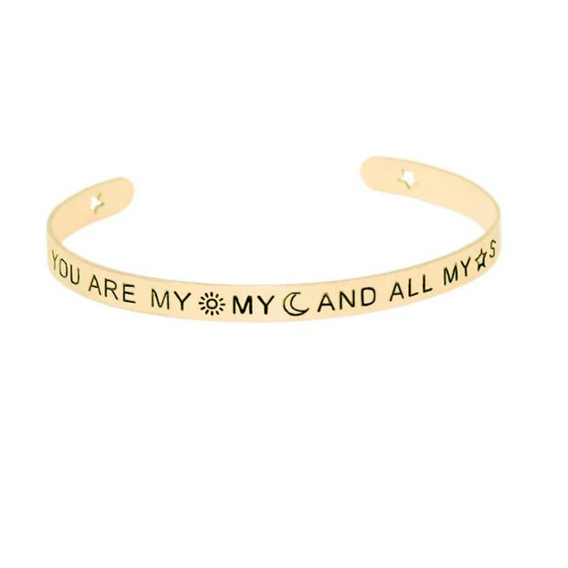 

You are my Sun My Moon And Always My Stars Cuff Bangle Inspirational Jewelry Mantra Bracelets For Women Men Jewelry Gift
