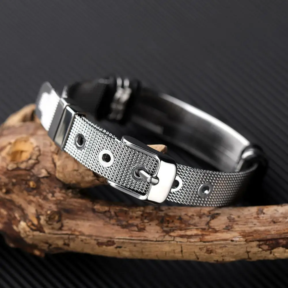 Top Quality Trendy Stainless Steel Silica Gel Silver Color Men's Bracelet Bangle International Rescue Sign Decorating Jewelry |