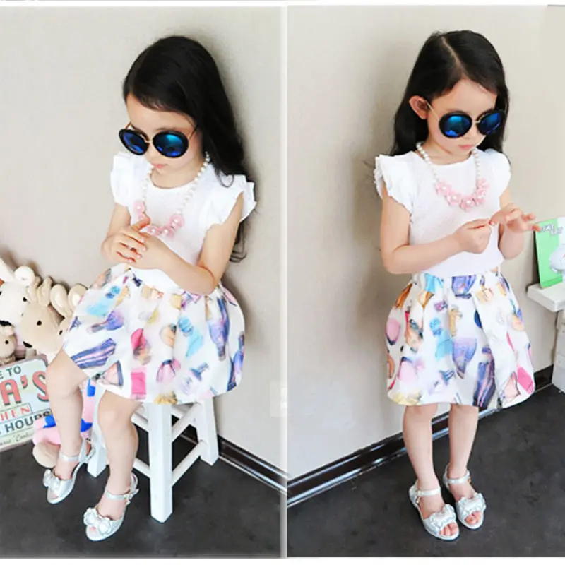 Комплект одежды для маленьких девочек футболка малышей топ на бретелях + юбка