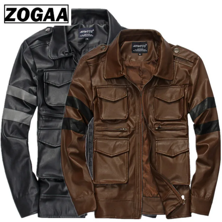 Turn-down Collar Short Men Leather Jackets Top Quality PU Handsome Multi-pocket Motorcycle Black Free Shipping | Мужская одежда
