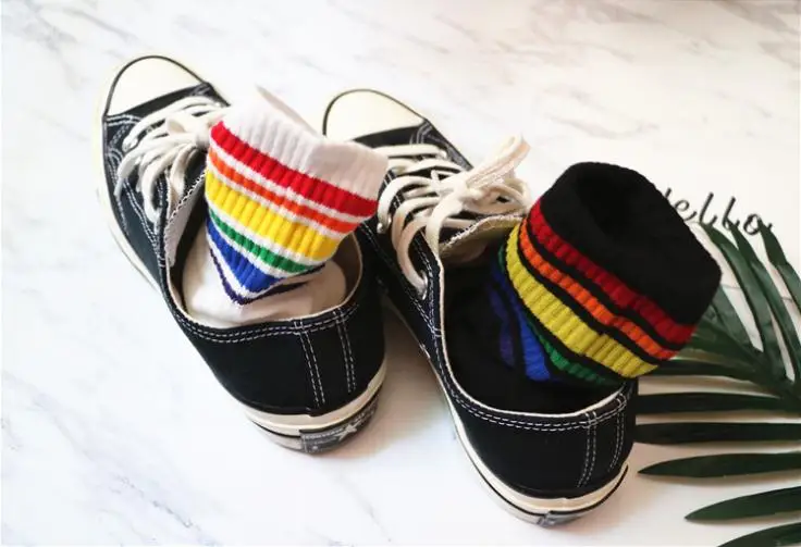 Новые летние Popsocket детские удобные хлопковые кавайные носки с радужным узором