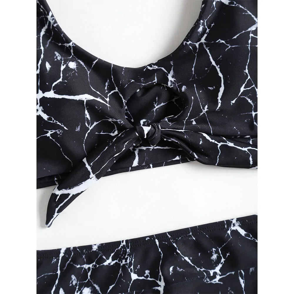 ZAFUL комплект бикини с мраморным принтом спереди высокой талией и глубоким