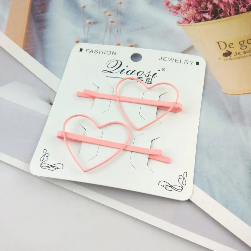 pink heart 2 шт./компл. милый Карамельный Цвет Малыш Девушка Для женщин заколка для волос, вышивка «звёздочки» или «бриллианты» Форма заколка для волос Цветные волосы аксессуары для волос заколка для волос инструмент для укладки волос - Цвет: pink heart