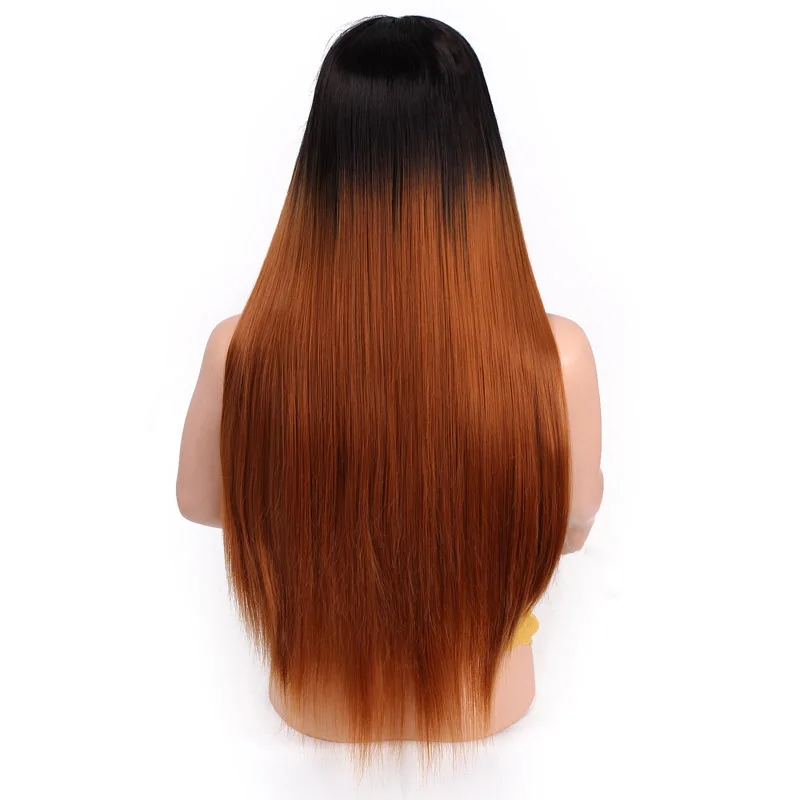 ombre brown AISI HAIR 26 дюймов длинный черный парик прямой синтетический парик на кружеве для женщин натуральный цвет термостойкие Futura волосы - Цвет: ombre brown