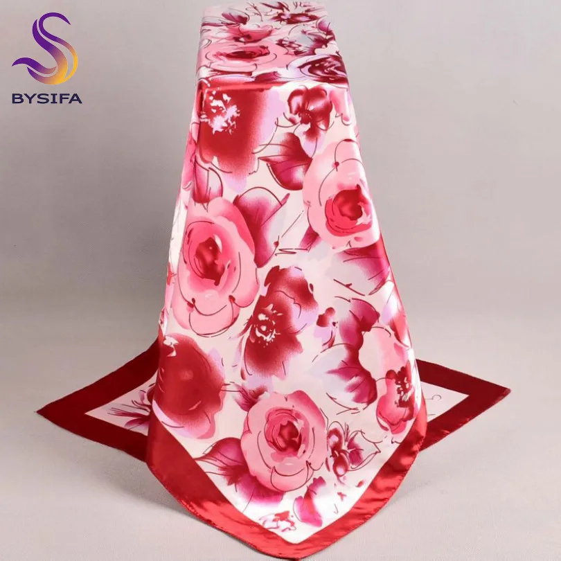 red roses Lenco женский розовый Шелковый шарф с принтом, 90*90 см многоцветный сатин шарф шаль для дам, модный платок весенние шелковые шарфы - Цвет: red roses
