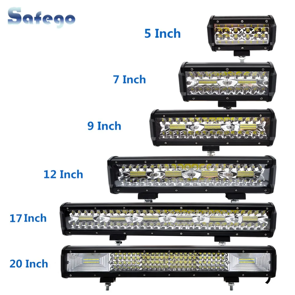 Safego 7 дюймовая 120 Вт внедорожная светодиодная световая панель 5 9 12 17 20 дюймов 84 240 360