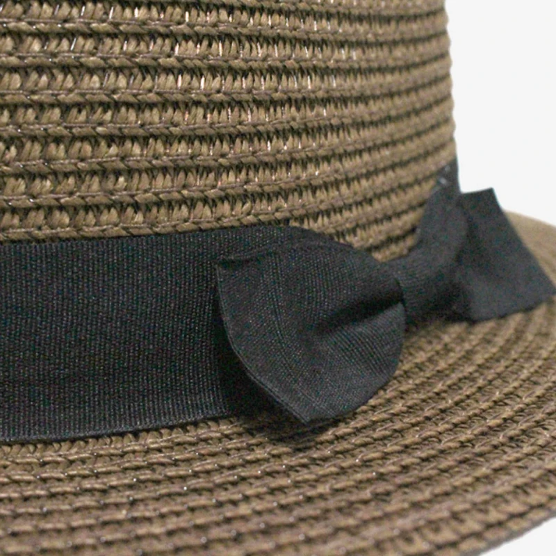 

Cute Child Girls Straw Bowknot Sun Hat Kids Large Brim Beach Summer Boater Beach Ribbon Round Flat Top Hat For Children Women