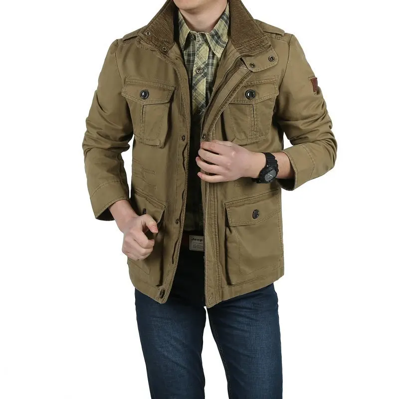 khaki Свободные мужские куртки размера плюс 8XL, новинка, бренд AFS Jeep, натуральный хлопок, теплые осенние и зимние мужские пальто, деловые повседневные - Цвет: khaki