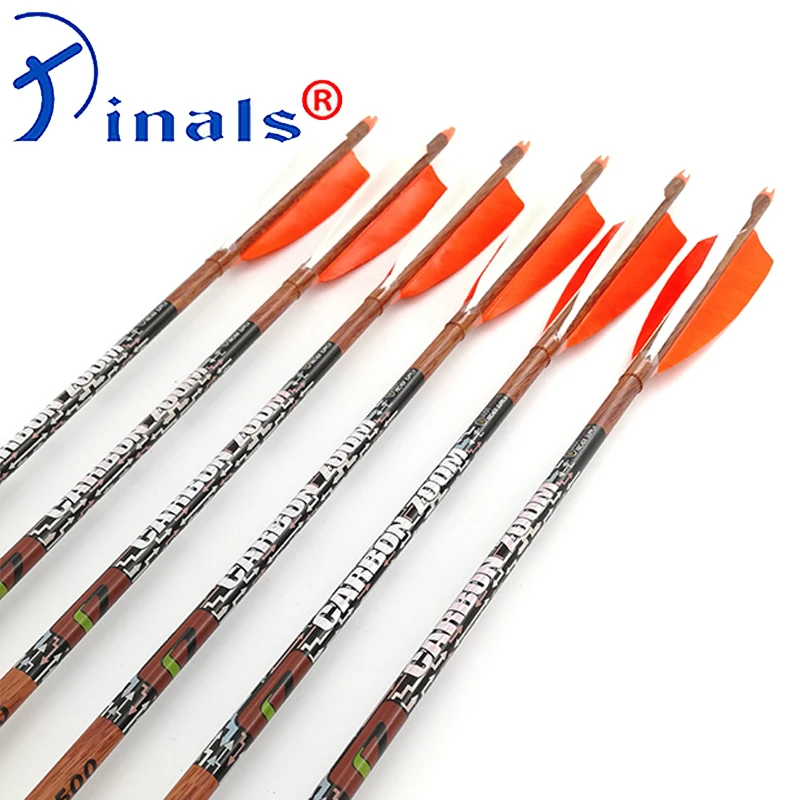 6/12PCS Spine 400 500 600 Carbon Wood Skin Archery Arrows 32'' Shafts 5 inch Turkey Feathers Compound Recurve Bow Hunting | Спорт и