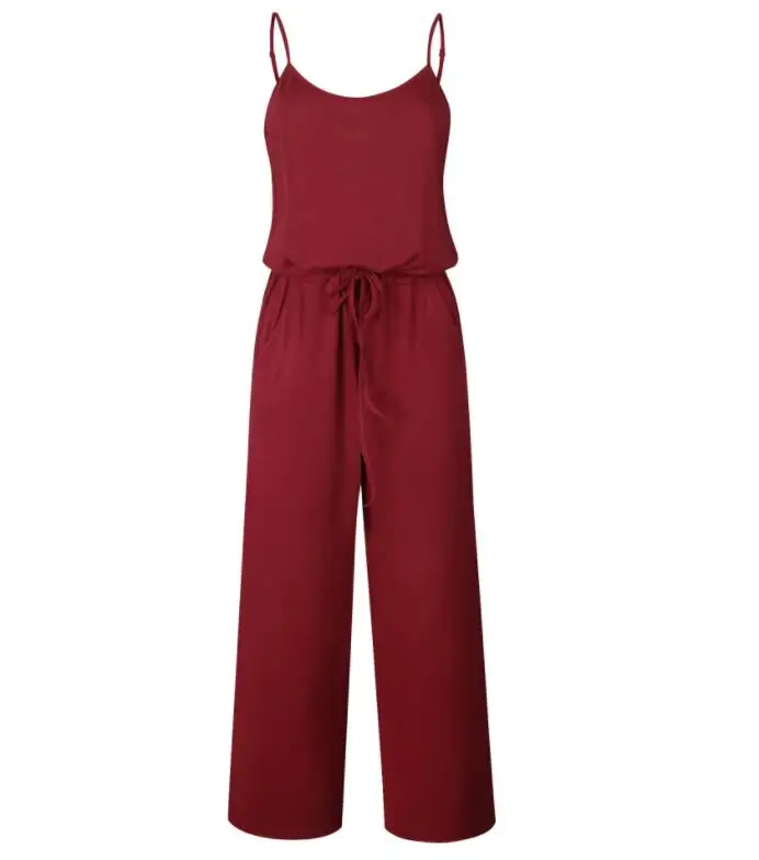 0900 WINE RED S-3XL Плюс Размер Сарафан Повседневная Весна Лето Комбинезоны Сексуальная Рукавов Плотно Талия Цветочный Печати Свободные Брюки Женские Комбинезоны Красный - Цвет: 0900 WINE RED