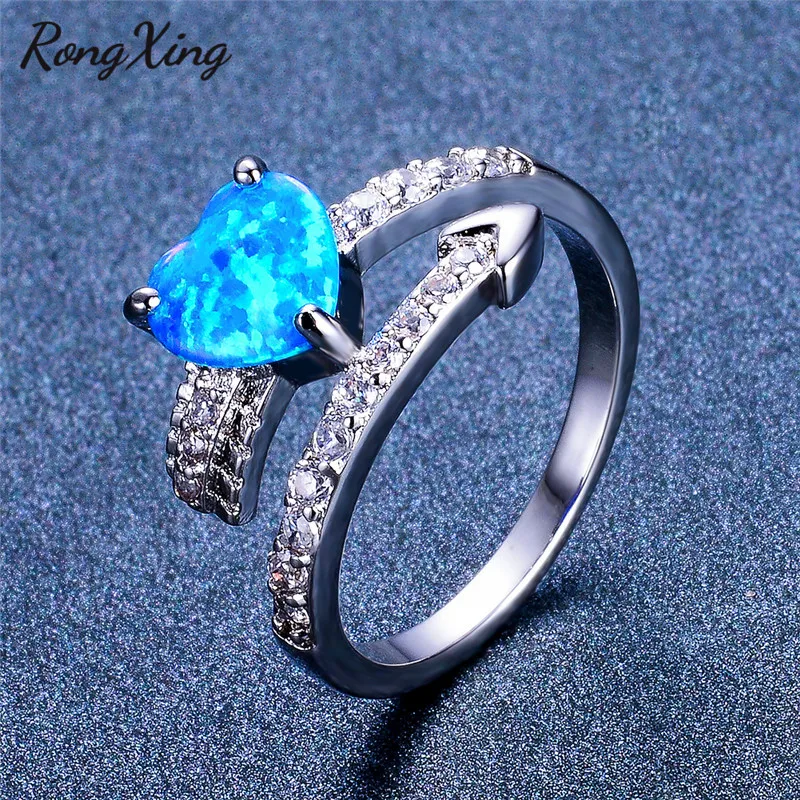 RongXing стильный синий огненный опал стрелы сердце любовь кольца для женщин белое