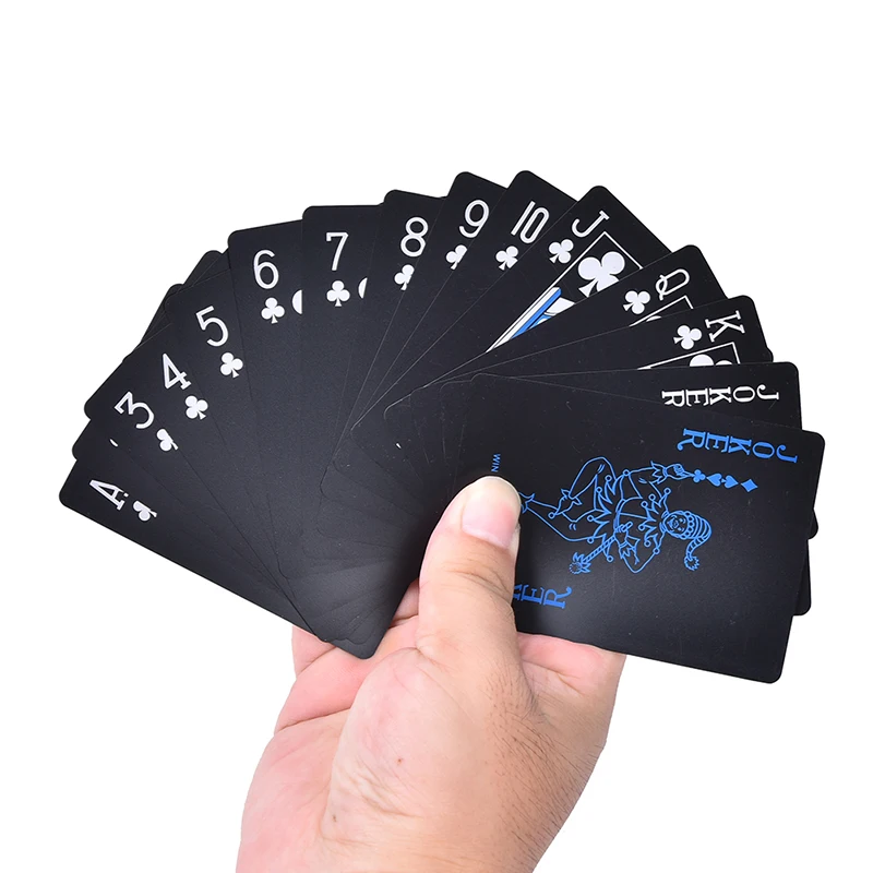 

1 Set Plastic PVC Poker Waterproof Black Playing Cards Durable Poker With Metal Box Creative Gift
