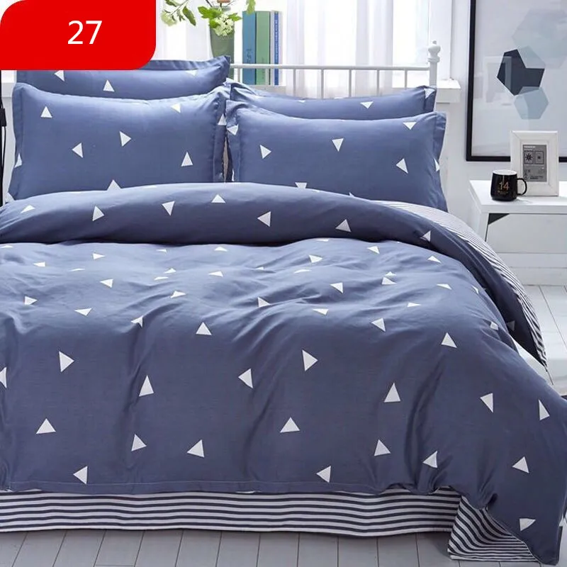 

4 Pcs/Set Classic Bedding Set 4 sizes Grey Blue Flower Bed Linen Duvet Cover Set Pastoral Bed Sheet AB Side Duvet Cover 2019 Bed