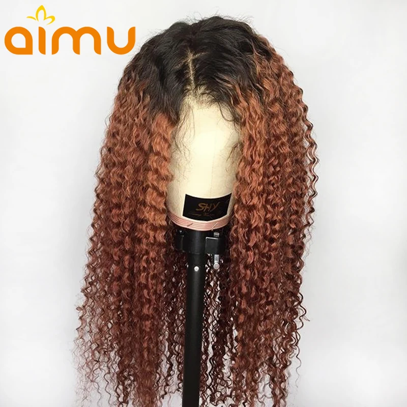 Ombre Color 1B/30 Ginger Caramel 360 Lace Frontal Deep Curly Real Long Human Hair Wig Remy Indian Invisible PrePlucked Aimu