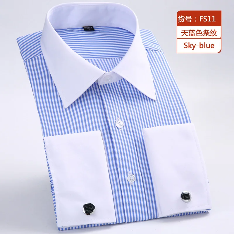 Hot Sale Plus-size 5XL 6XL Pure Color Twill Stripe Rhombic Casual Long Sleeve Men Dress Shirt With Shell Button French Gentleman