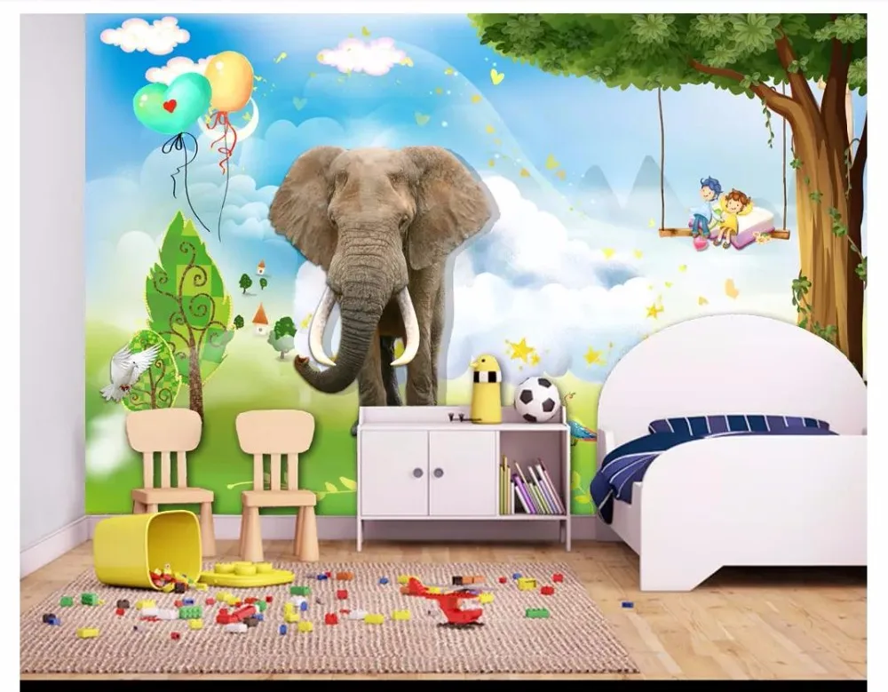 Custom photo wallpaper 3d for walls 3 d Fresh children's paradise elephant mural beautiful room murals | Обустройство дома
