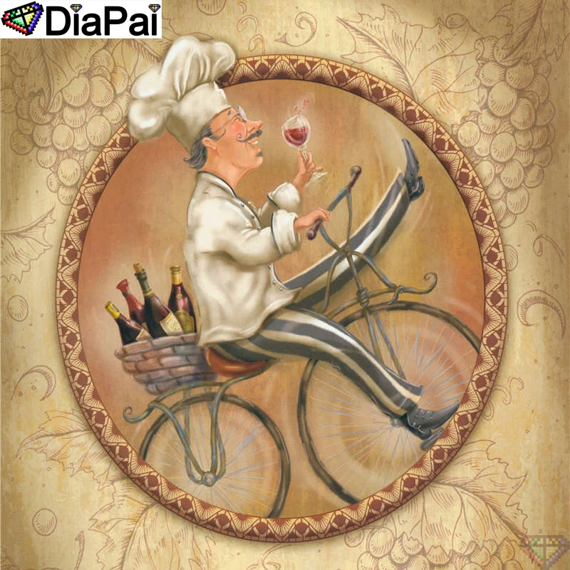 

DiaPai Diamond Painting 5D DIY 100% Full Square/Round Drill"Chef bicycle scenery"Diamond Embroidery Cross Stitch 3D Decor A23673