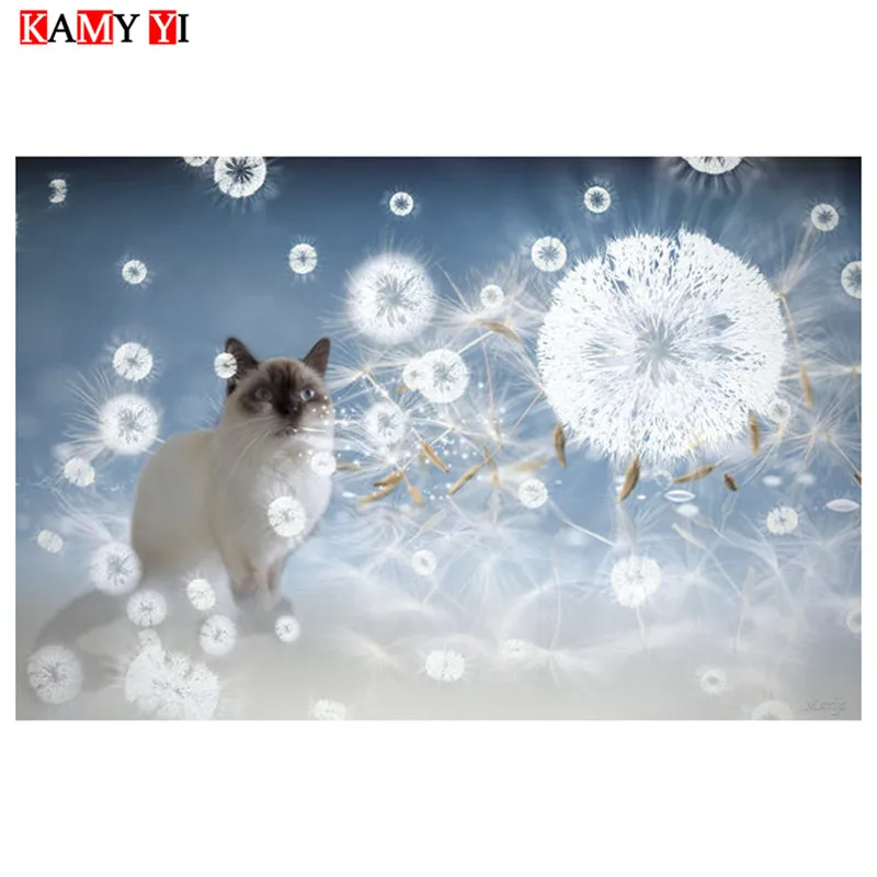

KAMY YI 5D алмазная картина полностью квадратная/круглая дрель "Синяя кошка и цветок" Мозаика DIY Алмазная вышивка подарок теплый домашний декор ...