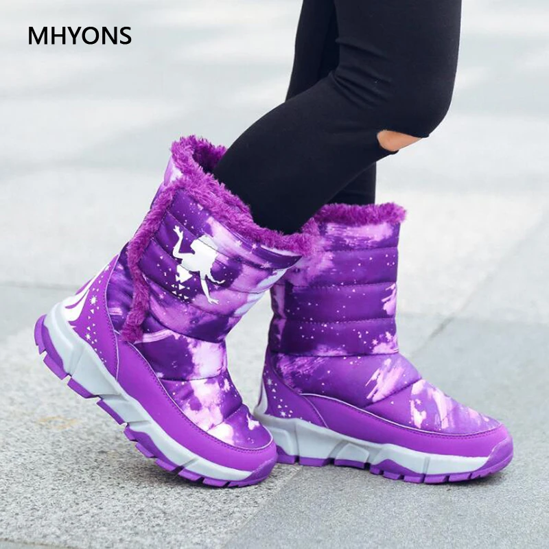 MHYONS/2018 новые ботинки для девочек теплые зимние сапоги модные плюшевые обувь