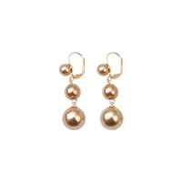 gradient ramp three artificial pearls tassel alloy women champagne dangle drop earrings