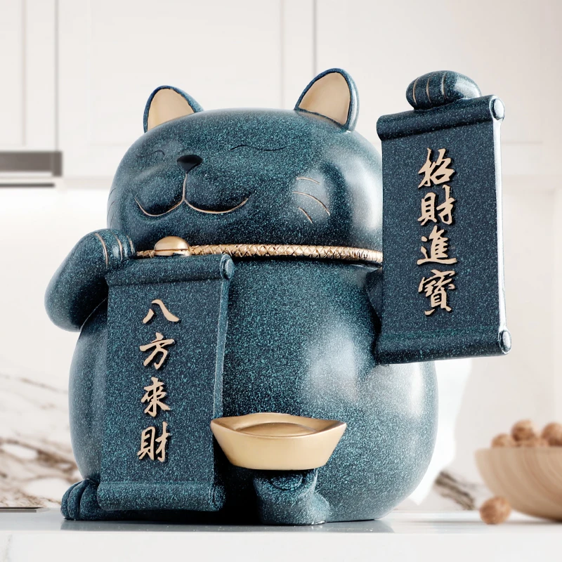 Статуя счастливая кошка из смолы с коробкой для салфеток настольного декора фэн