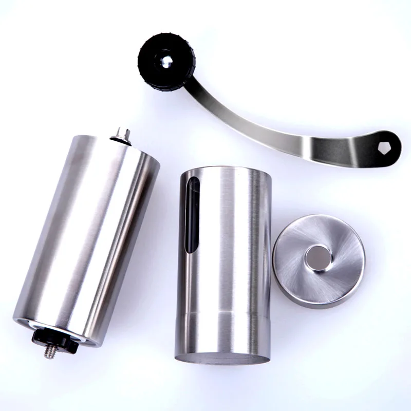 Серебристая кофемолка ручная мини из нержавеющей стали ручной работы мельница