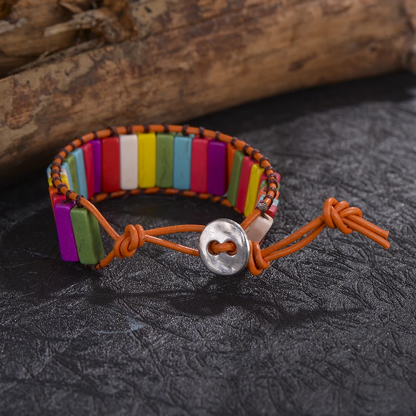 Богемия Многоцветный натуральный камень браслет чакра для женщин и мужчин