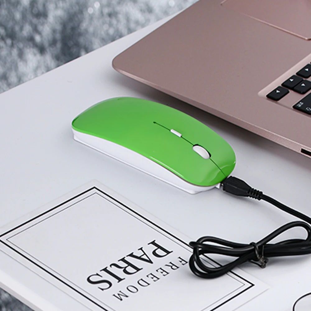Ультра тонкий перезаряжаемые Беспроводная bluetooth-мышка Тихая Кнопка USB Оптический мыши Компьютерные с зарядный кабель для компьютера портативных ПК