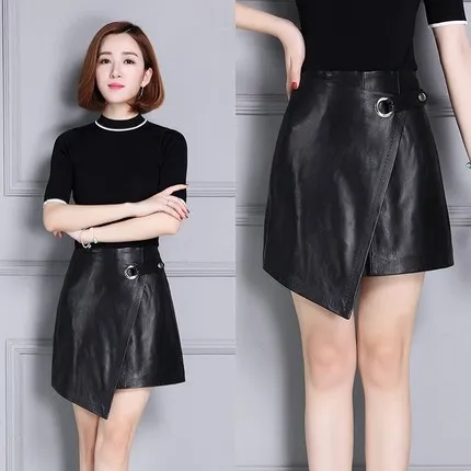 Tao Ting Li Na Sheepskin Skirt High Waist A-line Leather Skirt 18K87