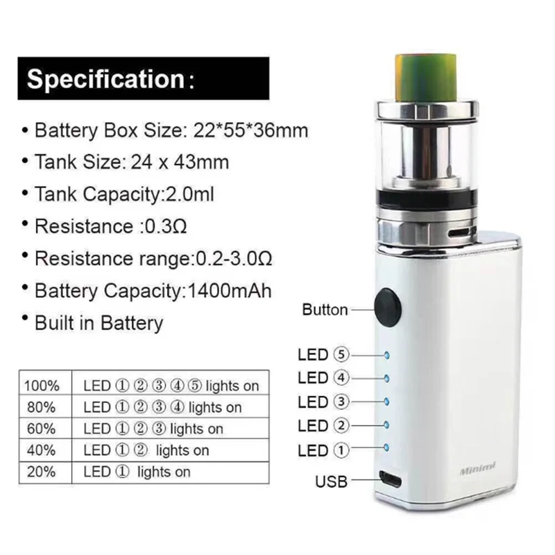 Оригинальный Kangside Vod 50 мини Vape комплект Вт мод с 0.2ом электронная сигарета